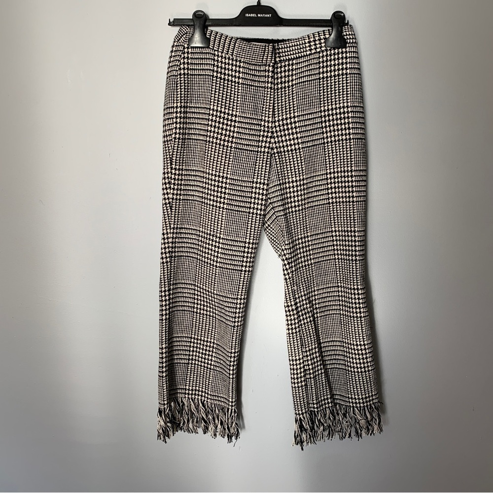 Blush // black and white Houndstooth Fringe cropped pants, size small PAT